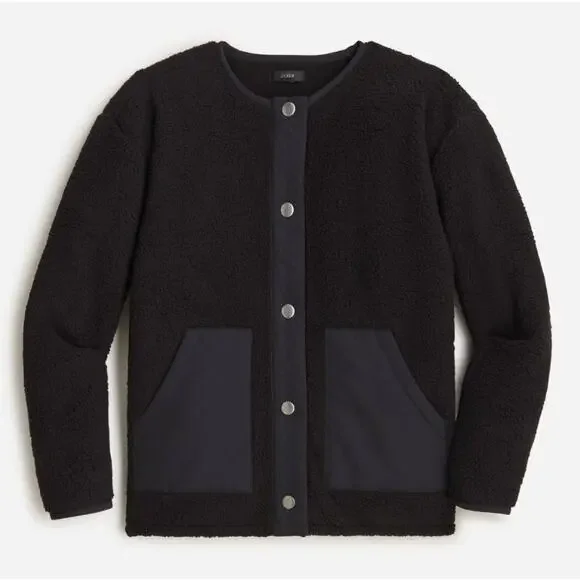 J. Crew Teddy Sherpa Snap Front Relaxed Fit Lady Jacket Black Size XS - Picture 3 of 7